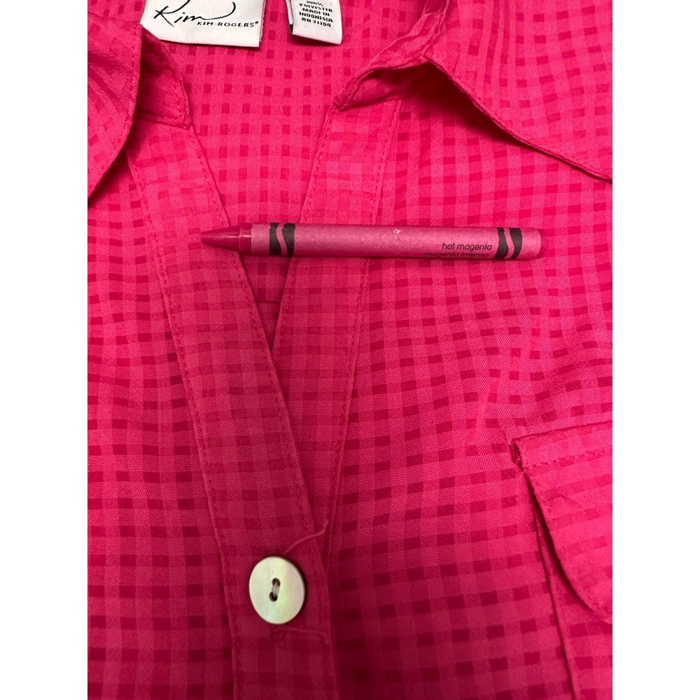 Kim Rogers 3/4 sleeve Sheer Material Pink Shirt Size M Button Up Faint Check - Picture 6 of 6